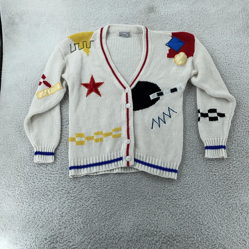 Vintage Spice of Life Cardigan Sweater Womens Small Knit Abstract Geometric‎ 80s - Picture 2 of 9